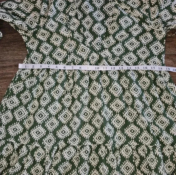 Zara Cadie Geometric Green Mini Smock Dress Boho, Cottagecore SZ Small - Picture 10 of 13